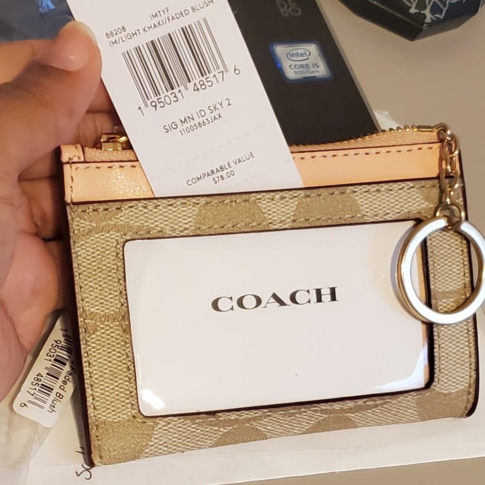 New Coach Card Holder Key chain Light Khaki Fade Blush - Picture 5 of 5